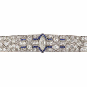 Art Deco Platinum Diamond and Sapphire Plaque Bracelet