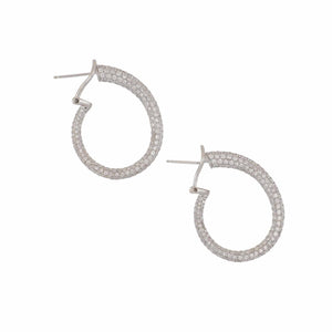 Estate 18K White Gold Pavé Diamond Hoop Earrings