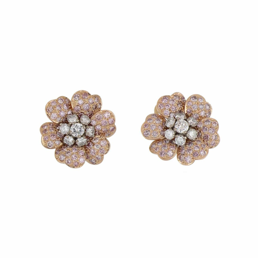 Vintage Pink and White Diamond Flower Earrings