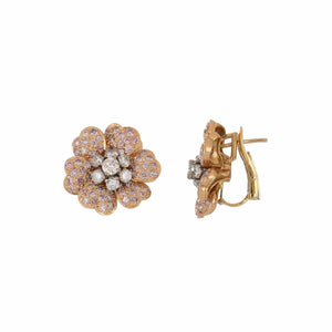 Vintage Pink and White Diamond Flower Earrings