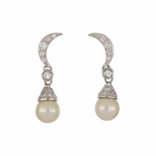 Load image into Gallery viewer, Mid-Century 18K White Gold Akoya Pearl Drop Earrings
