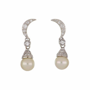 Mid-Century 18K White Gold Akoya Pearl Drop Earrings