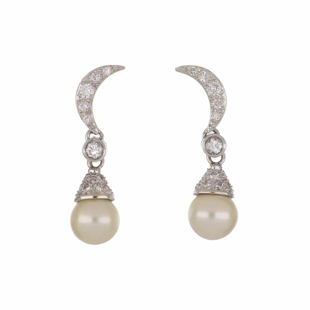 Mid-Century 18K White Gold Akoya Pearl Drop Earrings