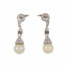 Load image into Gallery viewer, Mid-Century 18K White Gold Akoya Pearl Drop Earrings
