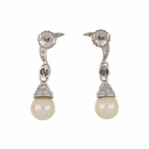 Mid-Century 18K White Gold Akoya Pearl Drop Earrings