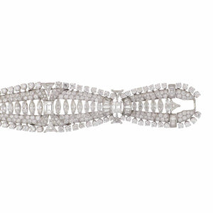 Mid-Century Platinum Diamond Wide Bracelet