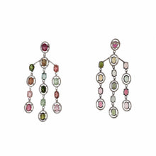 Load image into Gallery viewer, Sterling Silver &amp; Yellow Gold Quartz &amp; Tourmaline Triple Drop Earrings
