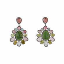 Load image into Gallery viewer, Sterling Silver Tourmaline and Aquamarine Multicolor Slice Earrings
