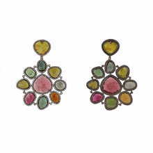 Load image into Gallery viewer, Sterling Silver and 14K Gold Tourmaline and Quartz Slice Drop Earrings
