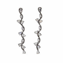 Load image into Gallery viewer, Sterling Silver and 14K Gold Long Moonstone and Diamond Earrings
