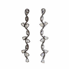 Load image into Gallery viewer, Sterling Silver and 14K Gold Long Moonstone and Diamond Earrings

