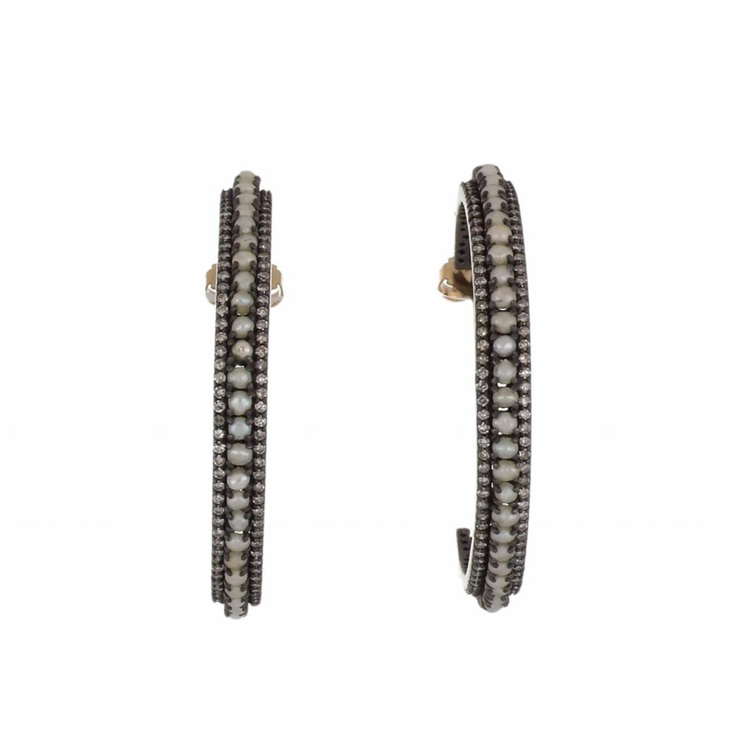 Sterling Silver and 14K Gold Split Pearl Hoop Earrings