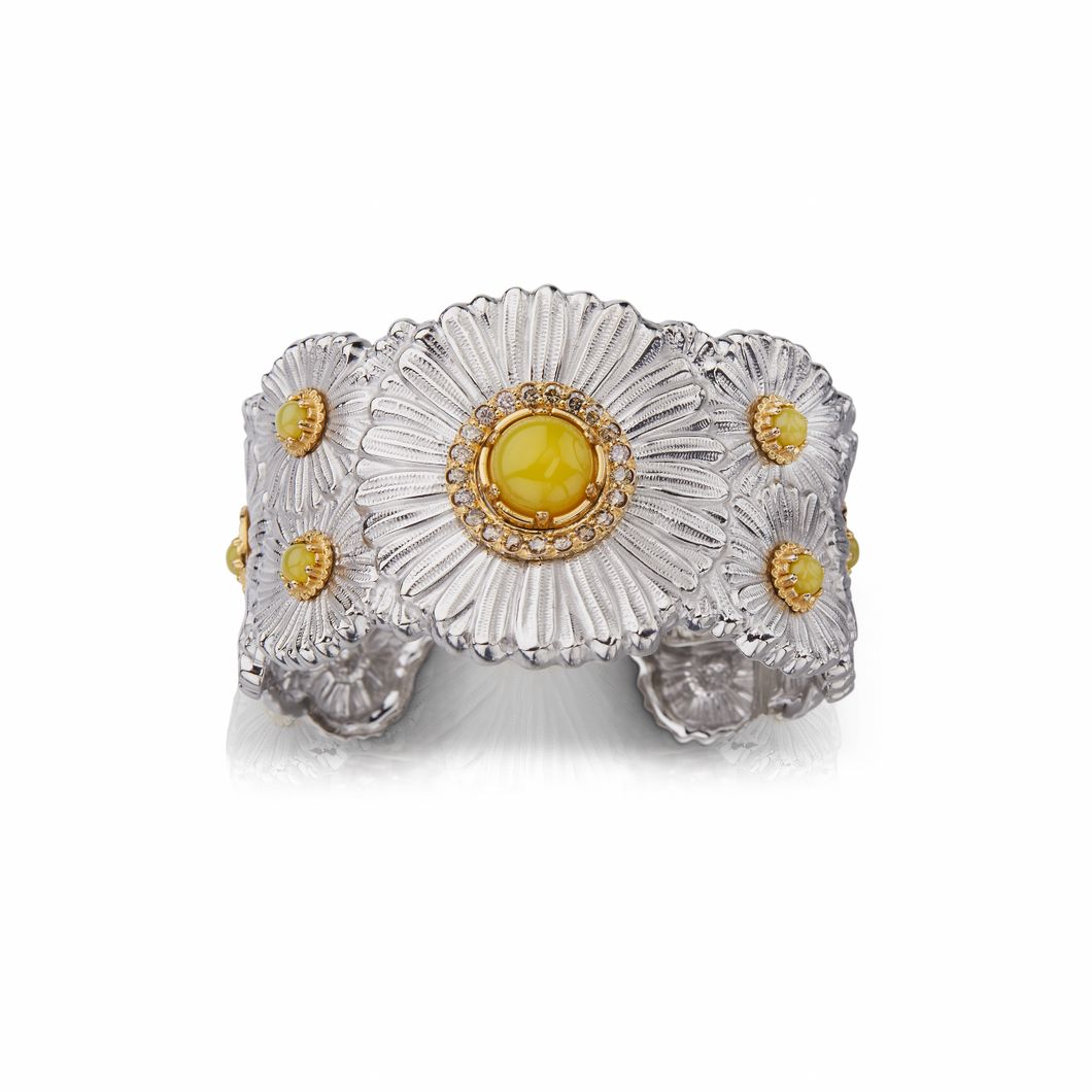 Buccellati Sterling Silver Yellow Agate and Diamond  Cuff Bracelet