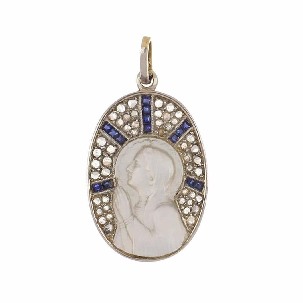 Art Deco 18K Gold and Platinum Mother-of-Pearl Virgin Mary Pendant