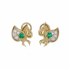 Vintage 1990s Tiffany & Co. Emerald and Diamond Leaf Earrings