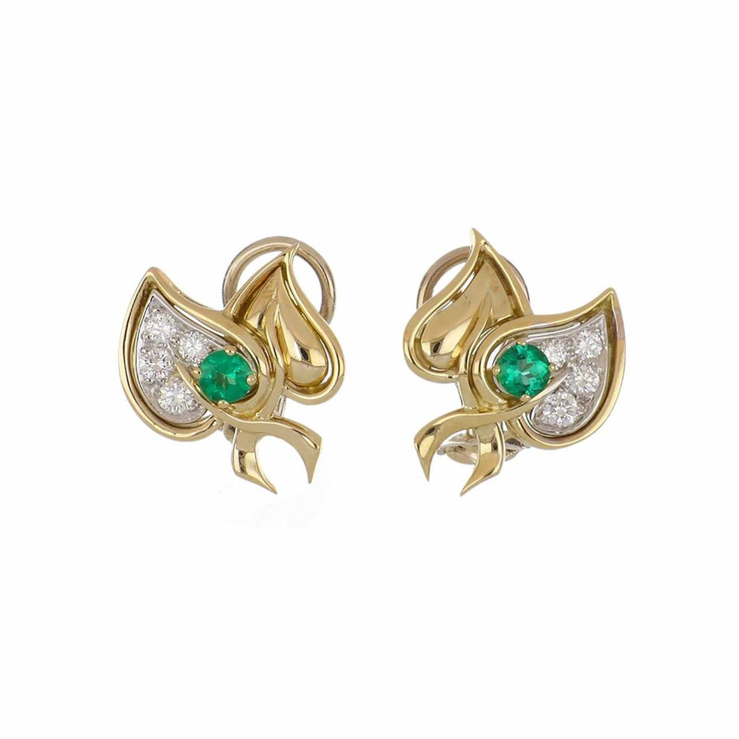 Vintage 1990s Tiffany & Co. Emerald and Diamond Leaf Earrings