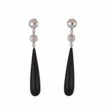 Load image into Gallery viewer, Italian 18K White Gold Wood Drop Earrings
