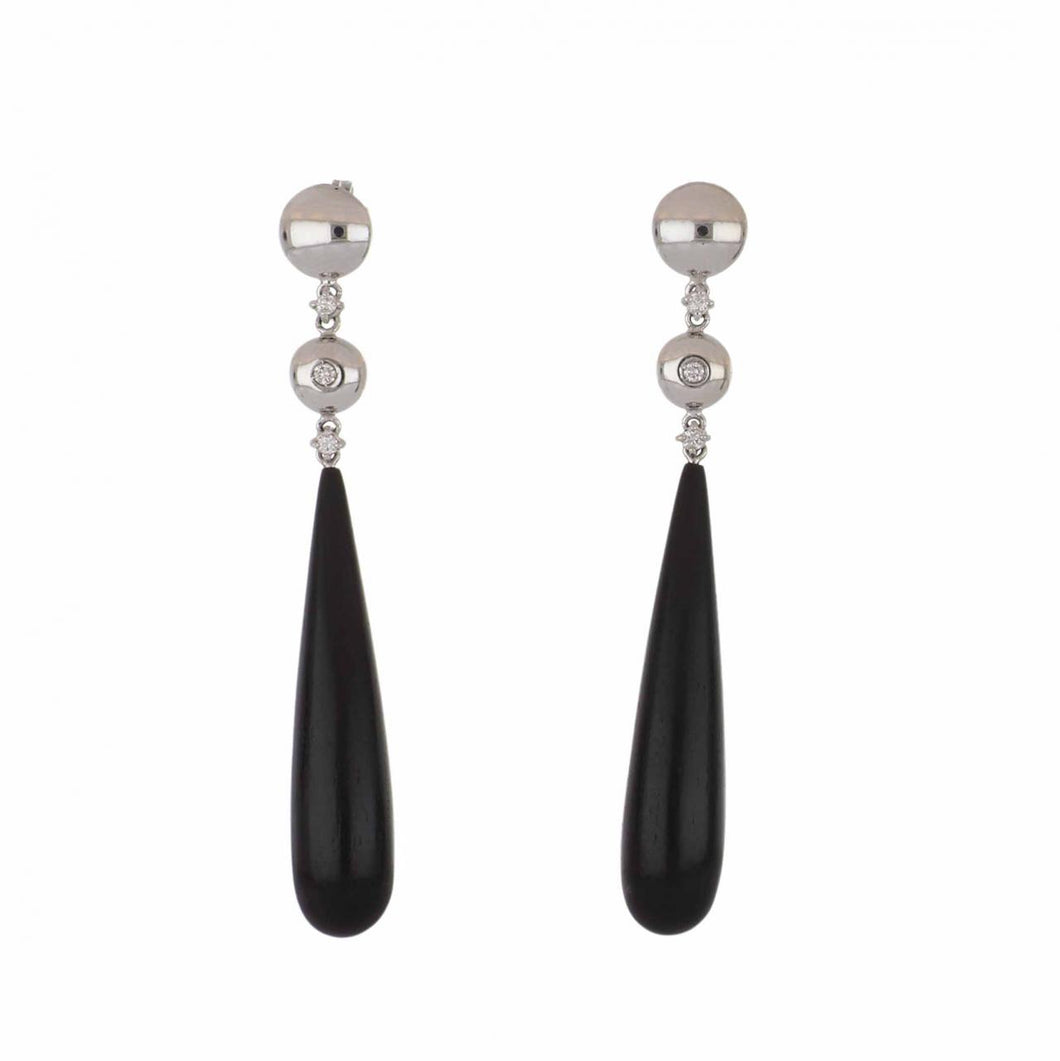 Italian 18K White Gold Wood Drop Earrings