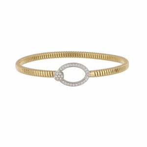 Italian 18K Ribbed Gold Diamond Bracelet