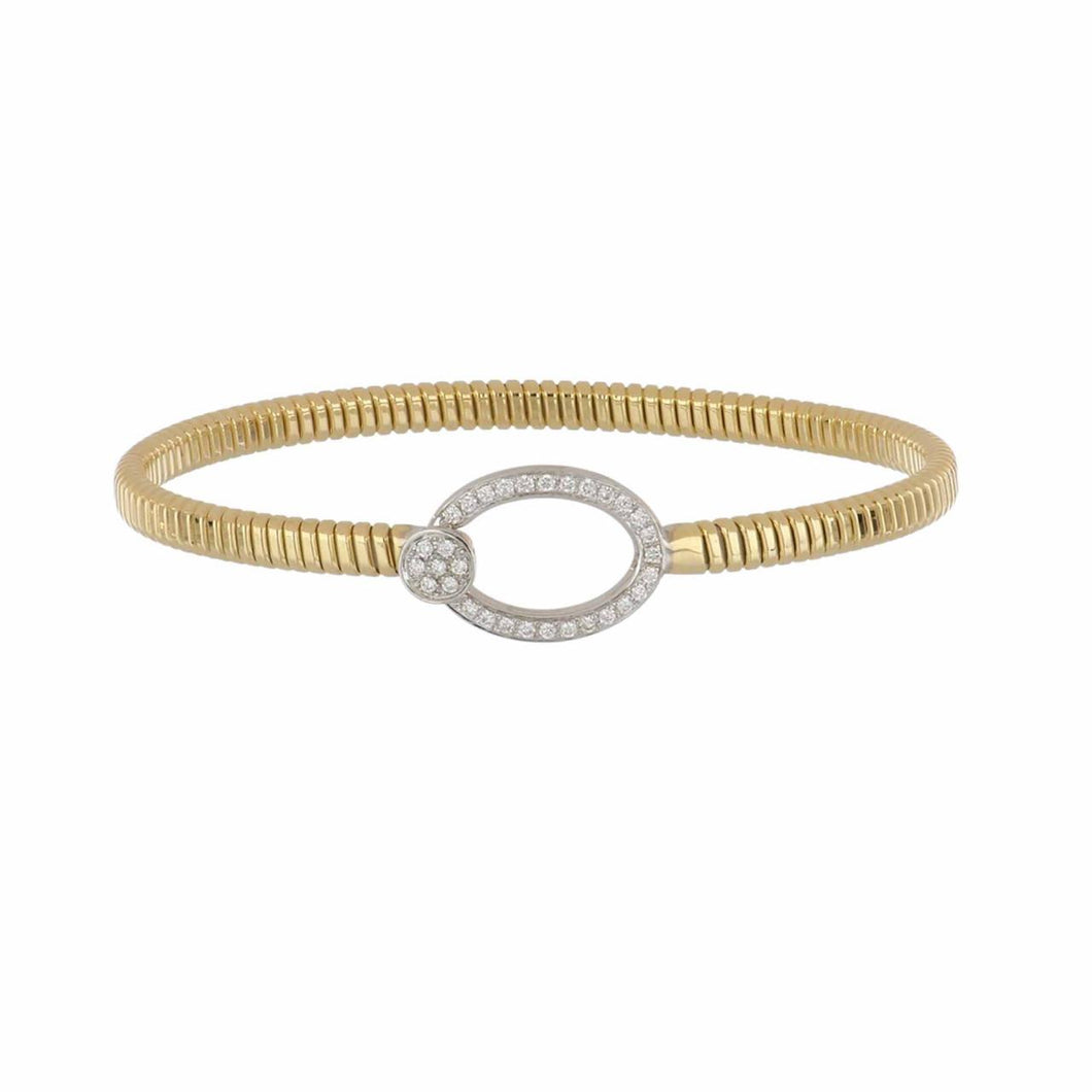 Italian 18K Ribbed Gold Diamond Bracelet