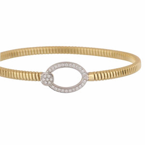 Italian 18K Ribbed Gold Diamond Bracelet
