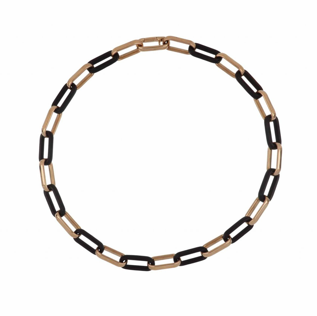 Italian 18K Rose Gold Wood Link Necklace