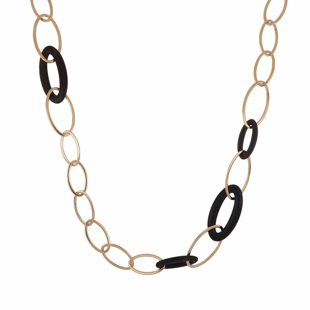 Italian 18K Rose Gold Oval Wood Link Necklace
