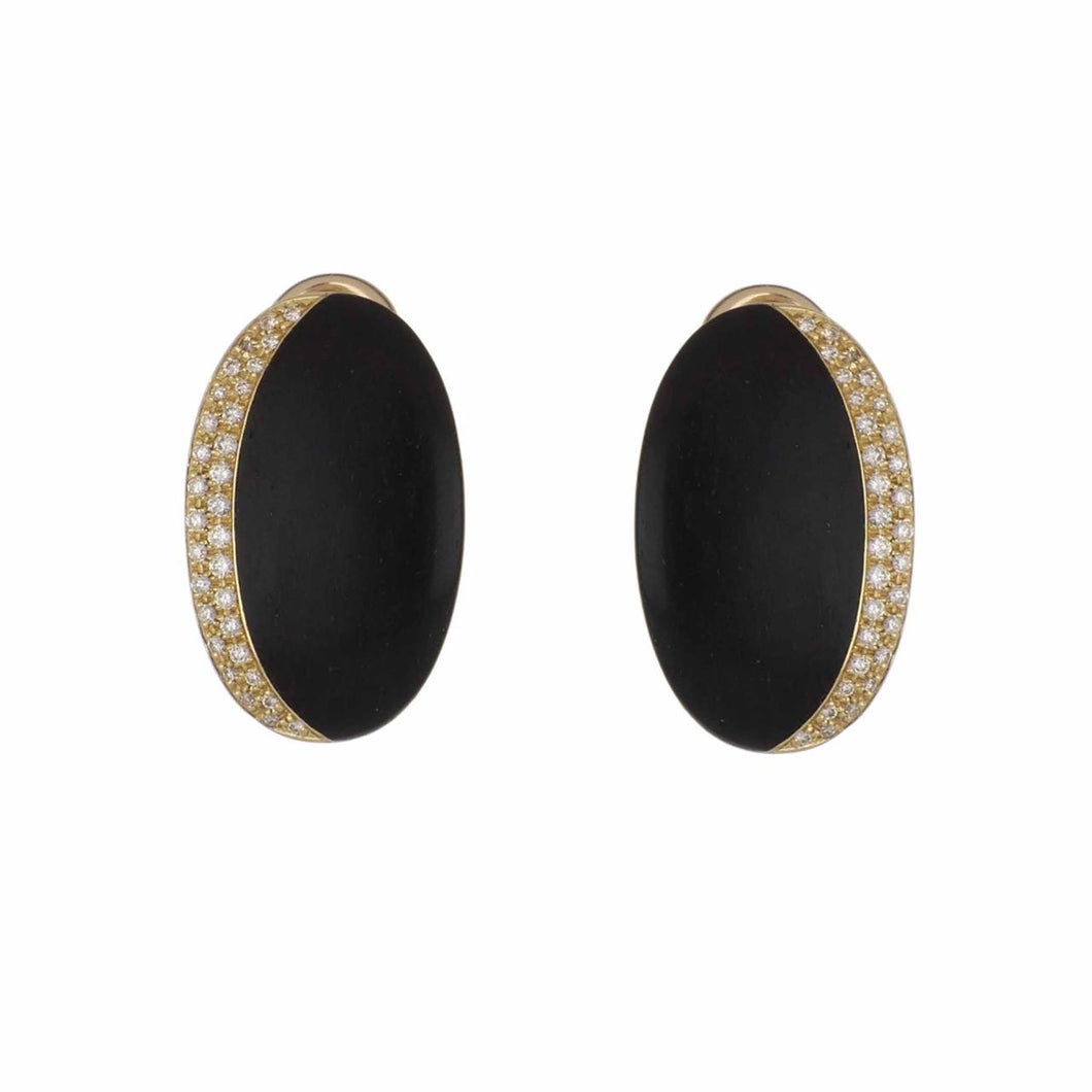 Italian 18K Gold Wood and Diamond Earrings