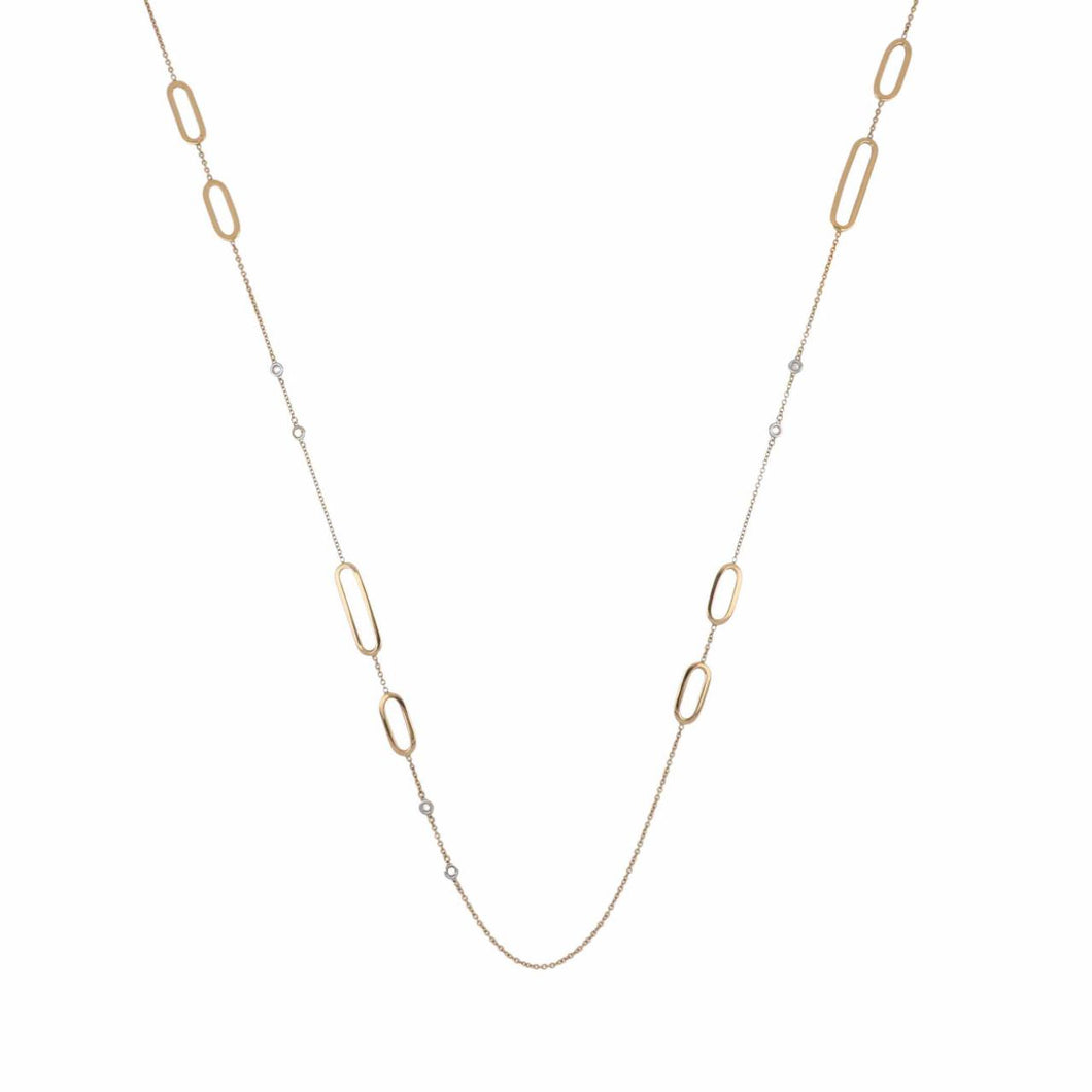 Italian 18K Two-Tone Gold Diamond Station Link Necklace