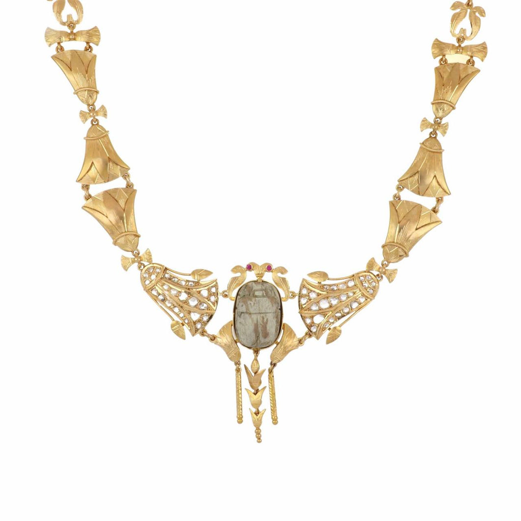 Mid-Century Egyptian Revival 18K Gold Scarab Necklace