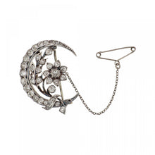 Load image into Gallery viewer, Victorian Crescent Moon Sterling Silver and 14K Gold Brooch
