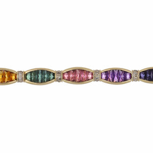 Vintage Multi-Gemstone and Diamond 14K Gold Line Bracelet