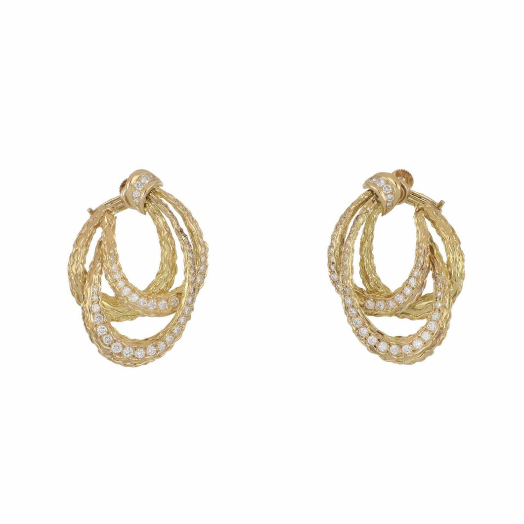 Mid-Century Textured Hoop Earrings with Diamonds