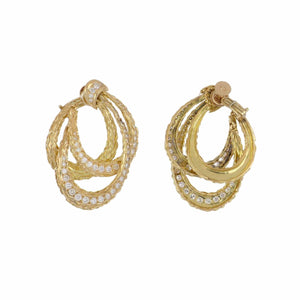 Mid-Century Textured Hoop Earrings with Diamonds