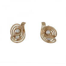 Load image into Gallery viewer, Vintage 1970s 14K Rose Gold Swirl Earrings with Pearls
