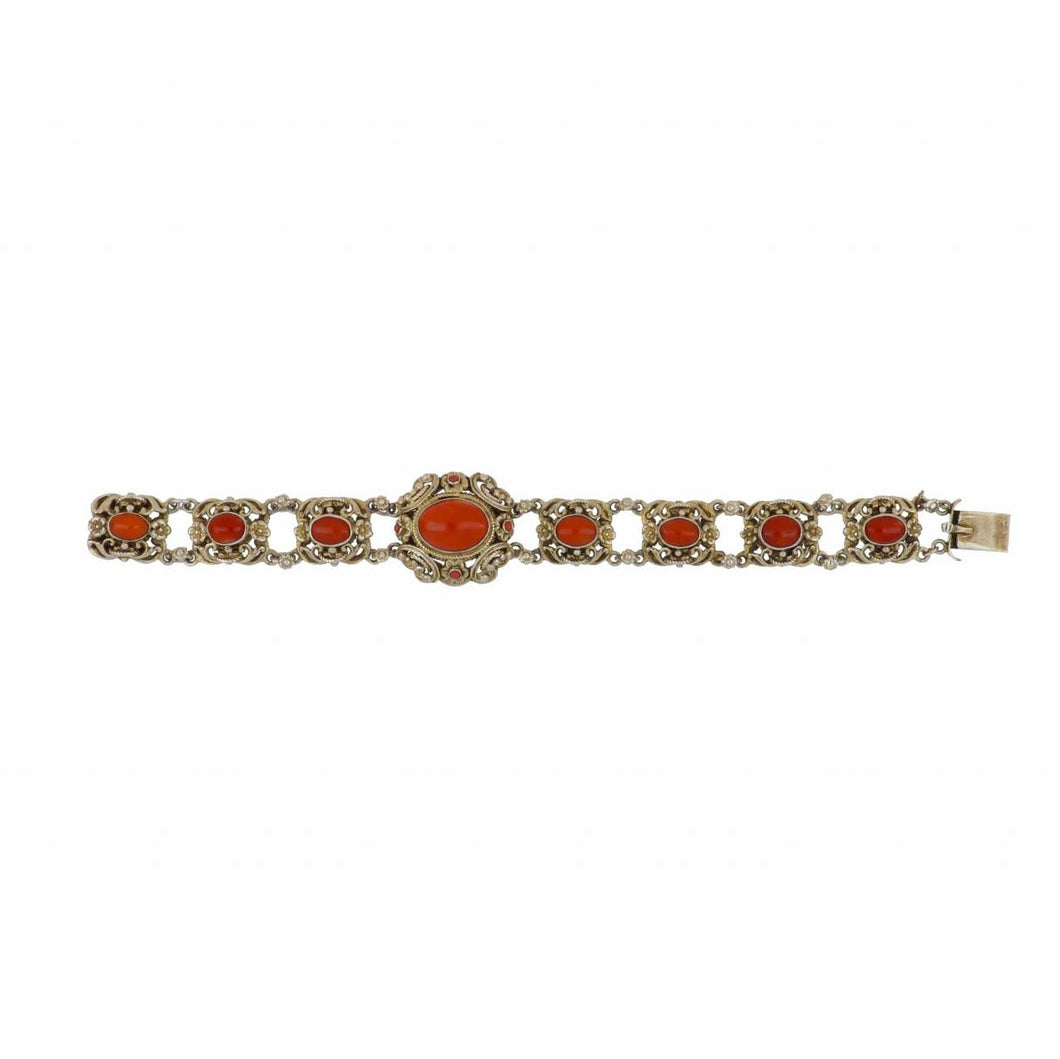 Art Deco 1930s Silver Gilt Coral Bracelet