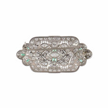 Load image into Gallery viewer, Art Deco Diamond and Emerald Platinum Pin/Pendant
