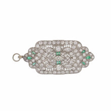 Load image into Gallery viewer, Art Deco Diamond and Emerald Platinum Pin/Pendant

