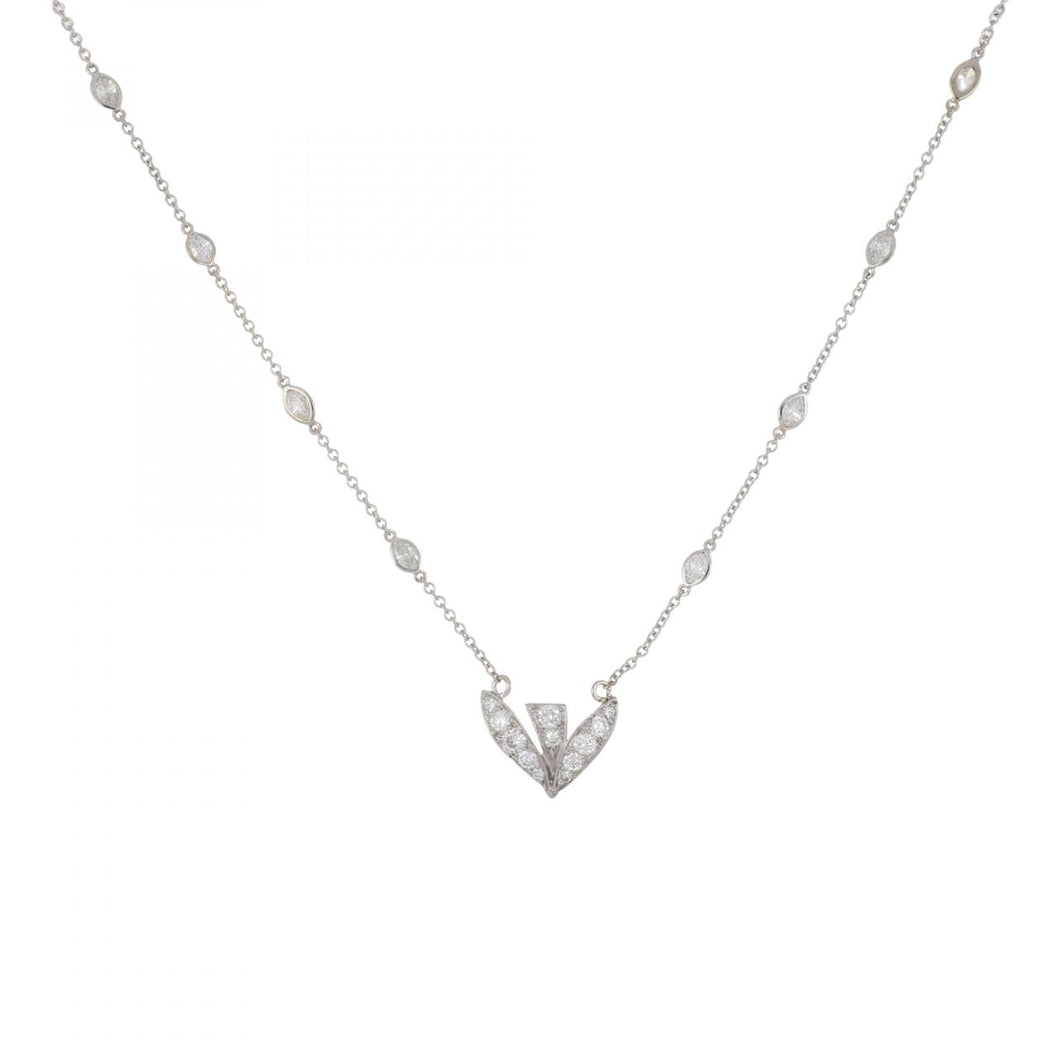 14K White Gold and Platinum Diamond Dove Pendant Necklace