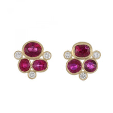 Load image into Gallery viewer, 18K Gold Ruby and Diamond Cluster Earrings
