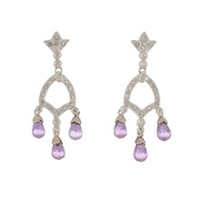 Load image into Gallery viewer, Estate Diamond and Amethyst Briolette Drop 14K White Gold Earrings
