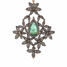 Load image into Gallery viewer, Estate Emerald and Diamond Sterling Silver Oversized Earrings

