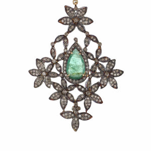 Estate Emerald and Diamond Sterling Silver Oversized Earrings