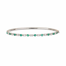 Load image into Gallery viewer, Emerald and Diamond 18K White Gold Bangle Bracelet
