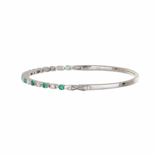 Emerald and Diamond 18K White Gold Bangle Bracelet