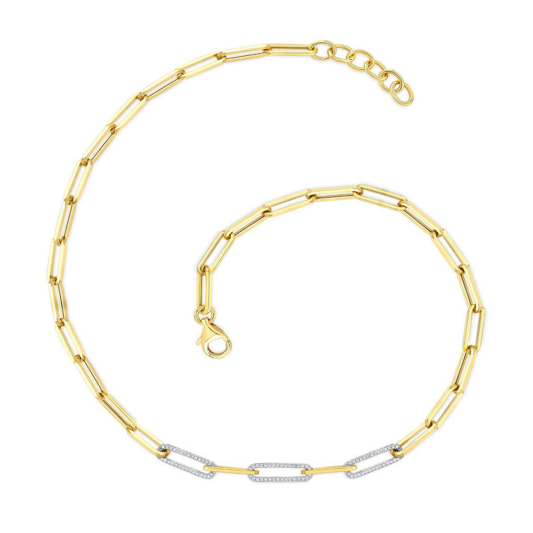 Paperclip 14K Gold Chain with Diamonds