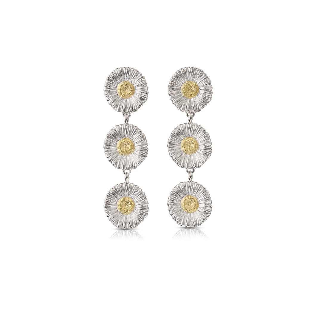 Buccellati Sterling Silver 'Blossom' Triple Drop Daisy Pendant Earrings
