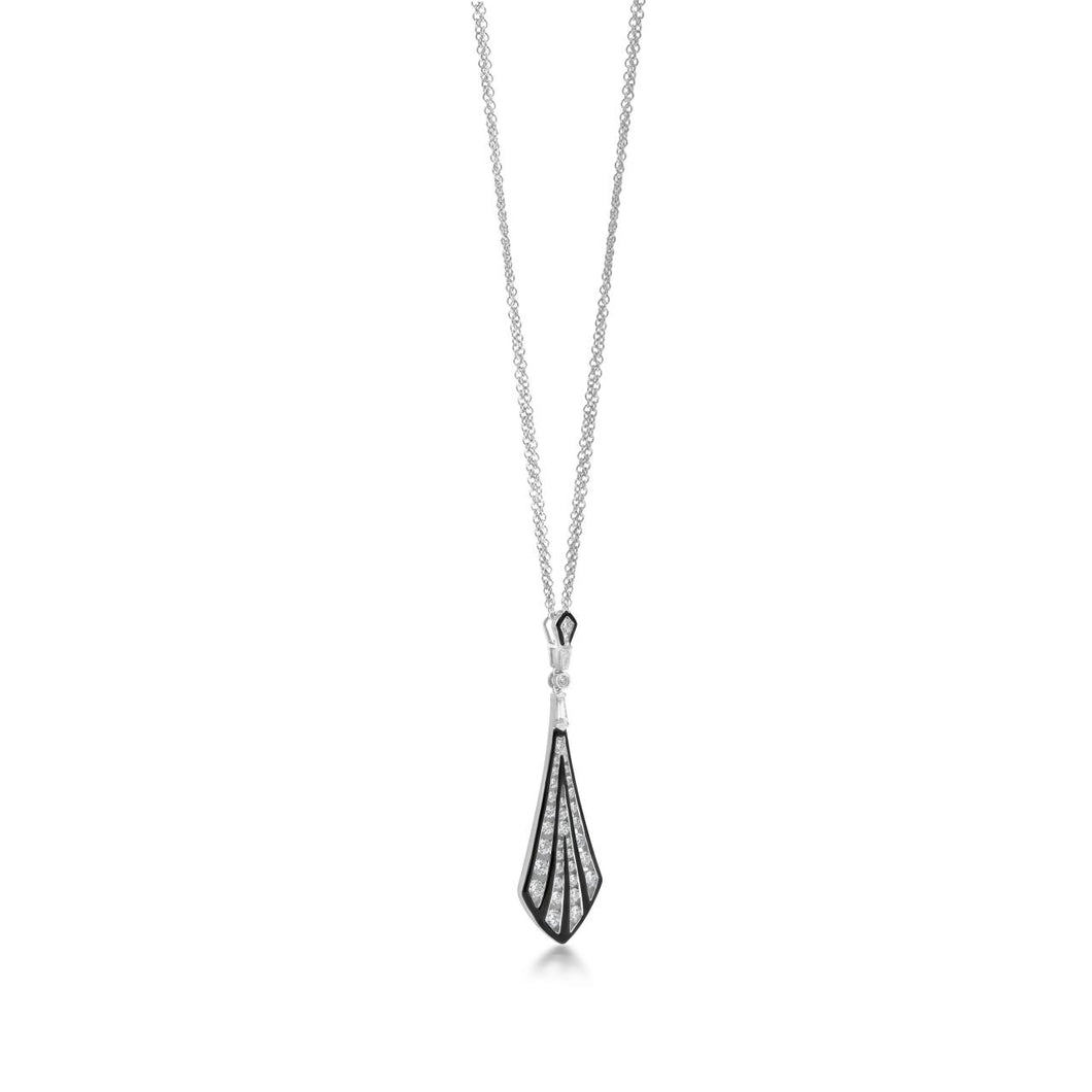 Black Enamel and Diamond 18K White Gold Pendant Necklace