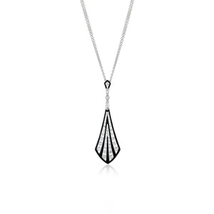 Black Enamel and Diamond 18K White Gold Pendant Necklace