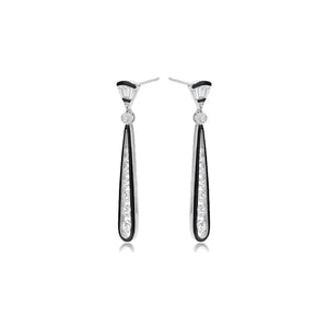 Diamond and Black Enamel 18K White Gold Drop Earrings